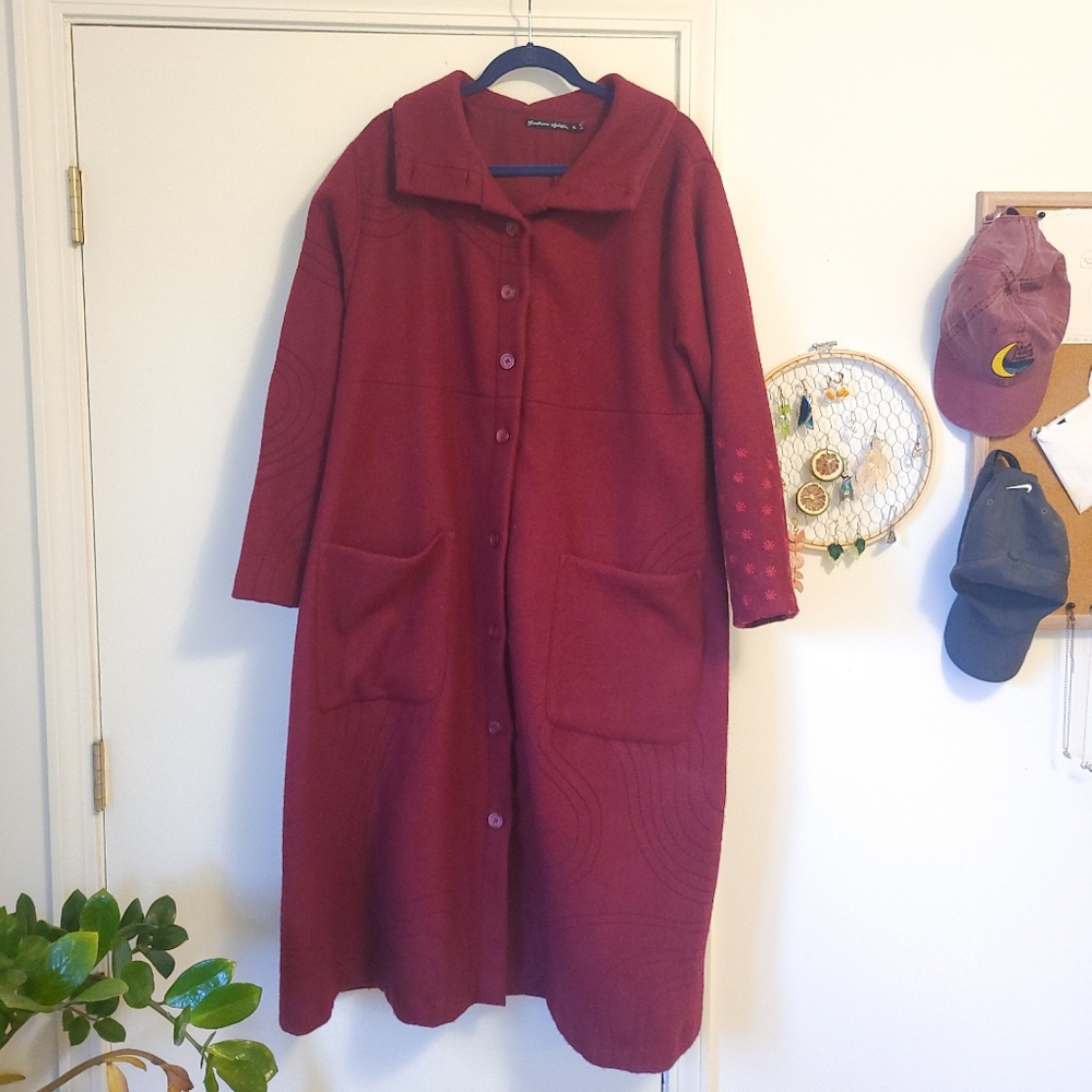Gudrun Sjoden embroidered red wool duster coat - Picture 5 of 6